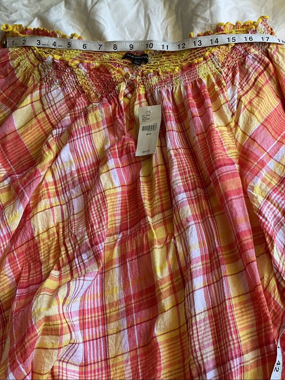 Lane Bryant Yellow & Coral Plaid Peasant Blouse - Picture 4 of 11